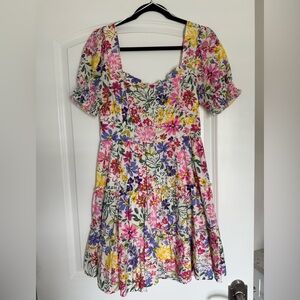Blu Pepper Floral Midi Dress in Pink, Yellow, and Green